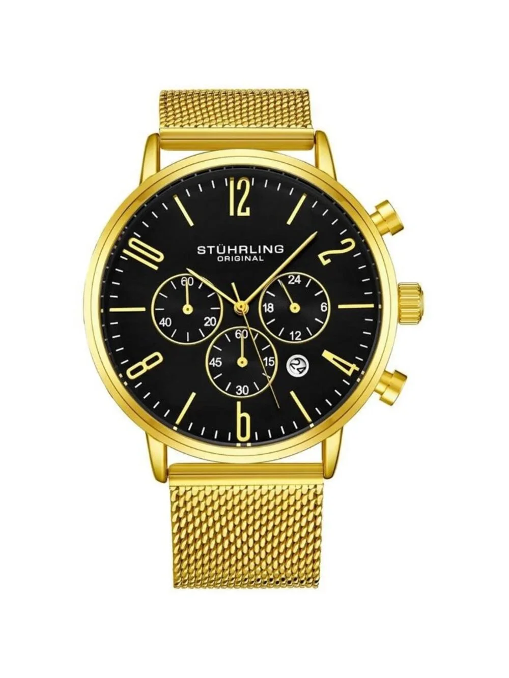 NWT Stuhrling Original Monaco Chronograph Quartz Black Dial Men's Watch